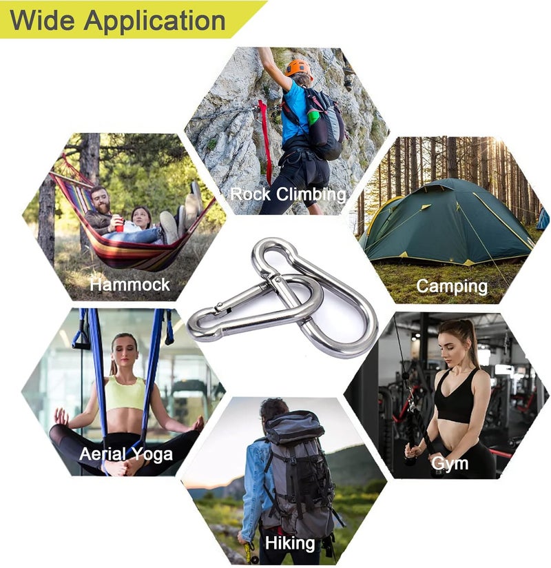 CAIDMOS 5PCS 3.15in Large Carabiner Clip, Stainless Steel Carabiner Heavy Duty, Spring Snap Hook, Locking Climbing Caribiners Clips for Gym, Plant Hanging, Outdoor Camping, Hiking. 600 lbs - Image 5